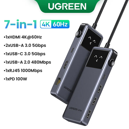 UGREEN Uno USB-C Hub – 4K60Hz HDMI, 1Gbps LAN, PD100W, USB 3.0