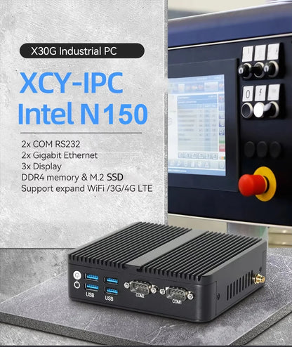 XCY Intel N150 Fanless Industrial Mini PC – 2x RS232, 2x LAN, 2x HDMI, WiFi, 4G, Win11