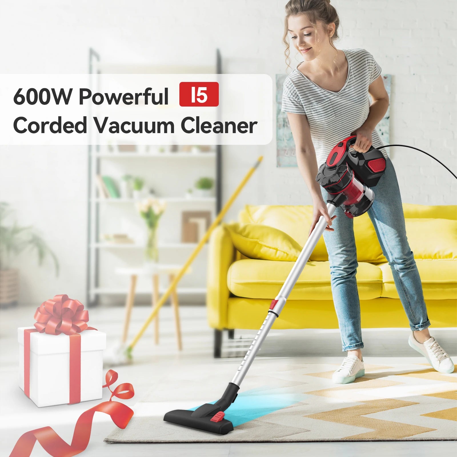 INSE I5 corded vacuum cleaner with 600W motor, handheld and stick design, powerful 18Kpa suction for home cleaning and pet hair removal.
