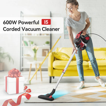 INSE I5 corded vacuum cleaner with 600W motor, handheld and stick design, powerful 18Kpa suction for home cleaning and pet hair removal.