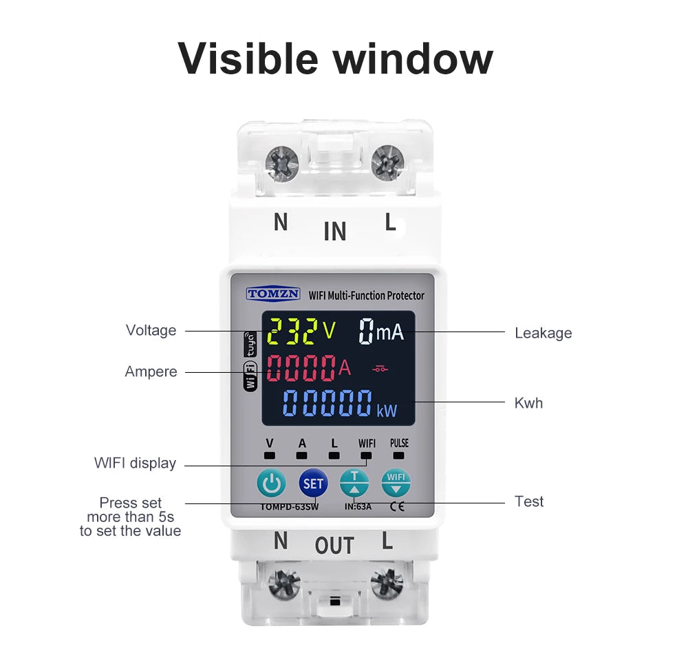 TOMZN 2P 63A TUYA WiFi Smart Circuit Breaker with Energy Monitoring