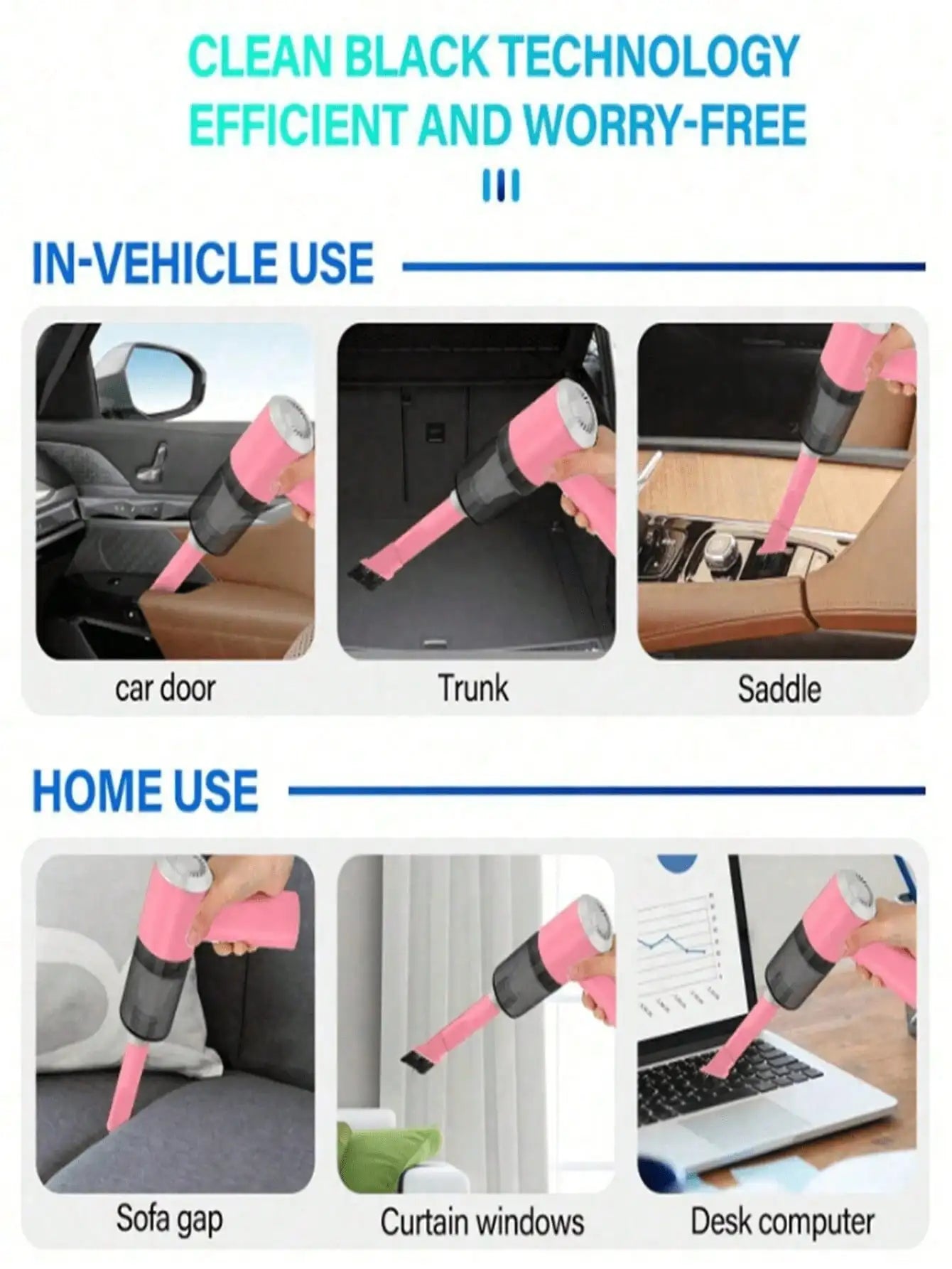 Cordless Handheld Vacuum Cleaner | Rechargeable, Multiple Nozzles for Car, Home, Pet Hair & Keyboard