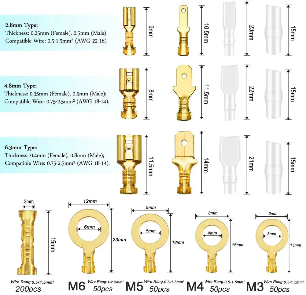 Insulated Spade Connector Kit – Male & Female Crimp Terminals 2.8/6.3mm