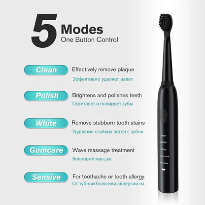 Rechargeable R.E.D. electric toothbrush with five modes, waterproof design, and 30-day battery life for effective oral care.