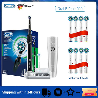 Oral-B Pro 4000 Electric Toothbrush – 3D Action, Pressure Sensor, 4 Modes, Gum Care, Waterproof
