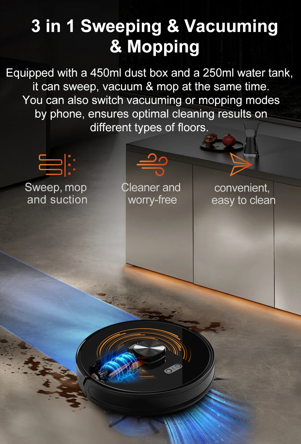 ABIR K30 Robot Vacuum Cleaner – Auto-Empty Dock, UV Spot Cleaning, 6500Pa, Multi-Floor Map