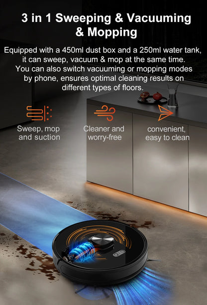 ABIR K30 Robot Vacuum Cleaner – Auto-Empty Dock, UV Spot Cleaning, 6500Pa, Multi-Floor Map