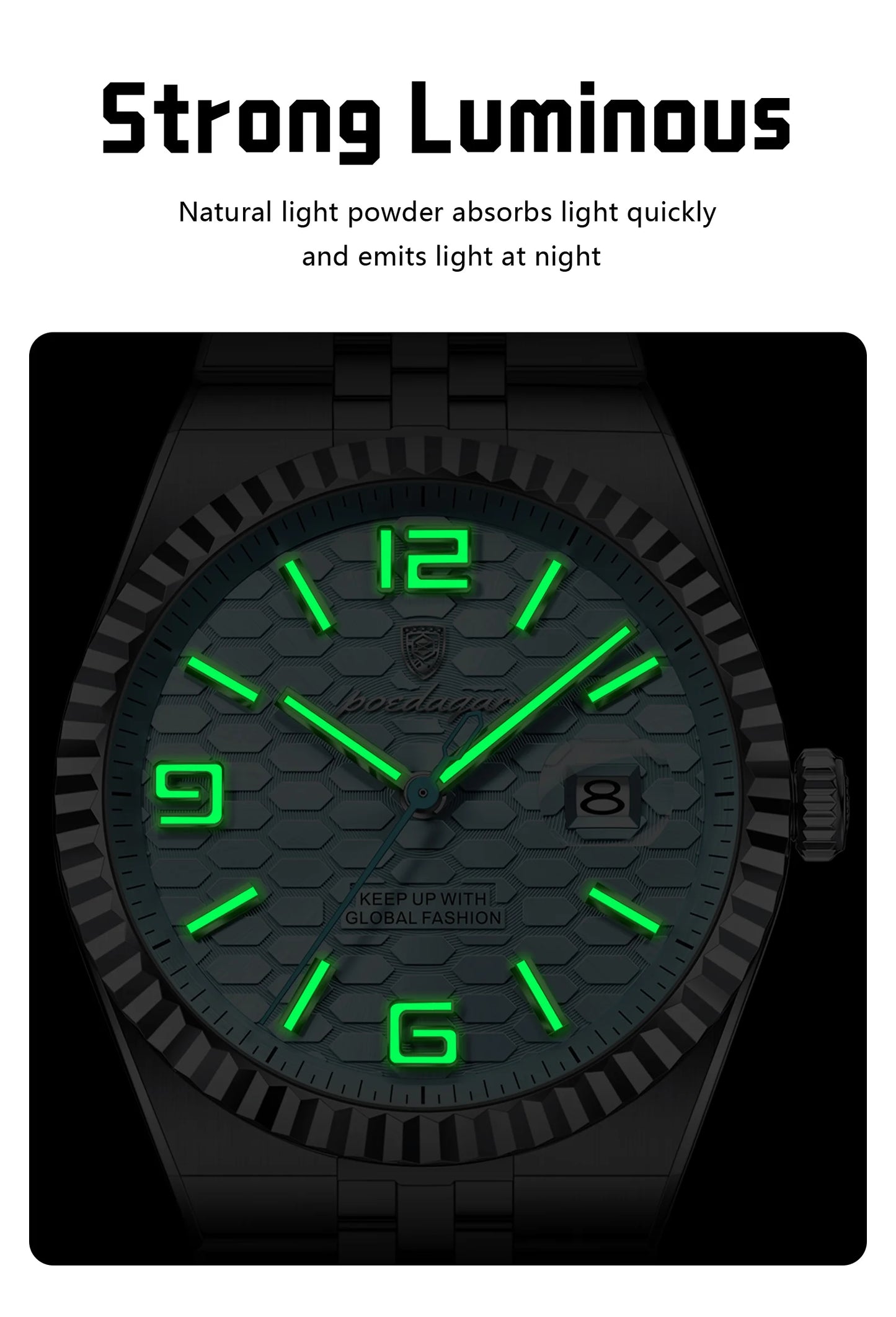 POEDAGAR Men's Luxury Watch – Stainless Steel, Waterproof, Luminous, Date Display, With Box