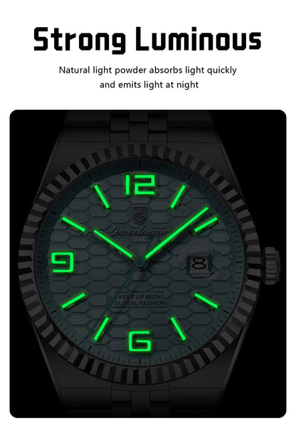 POEDAGAR Men's Luxury Watch – Stainless Steel, Waterproof, Luminous, Date Display, With Box