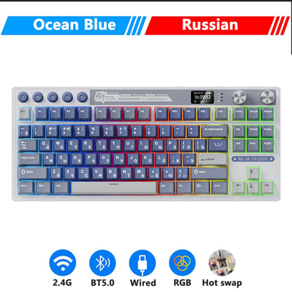RK Royal Kludge M87 Wireless Mechanical Keyboard – 87 Key, Hot-Swap, BT/2.4G/USB-C, TFT Screen