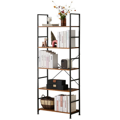 JHK 5-Tier Bookcase Bookshelf | Metal Frame Storage Organizer