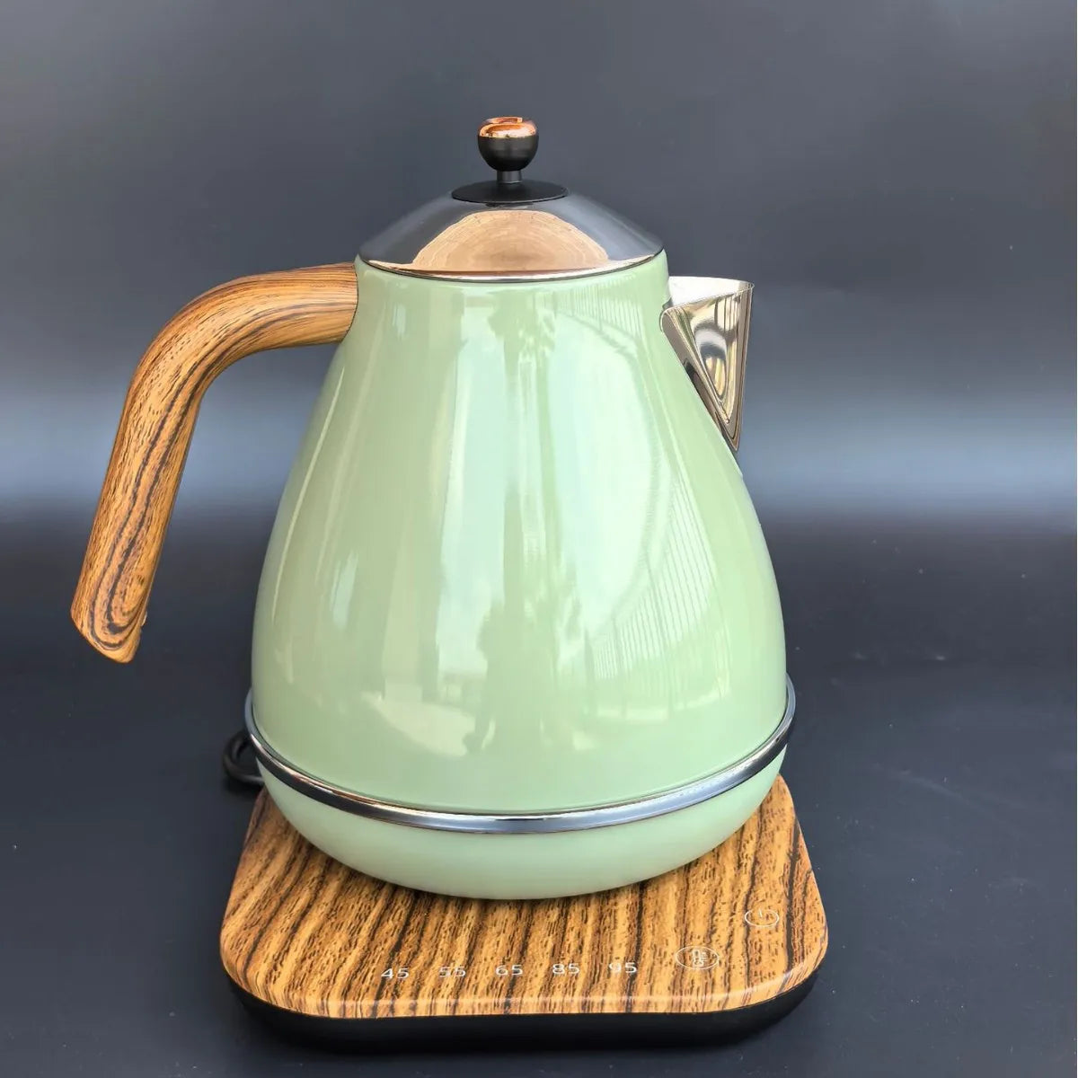 Vintage Wooden Grain Electric Kettle – 1.7L, 304 Stainless Steel, Temperature Control, 220V