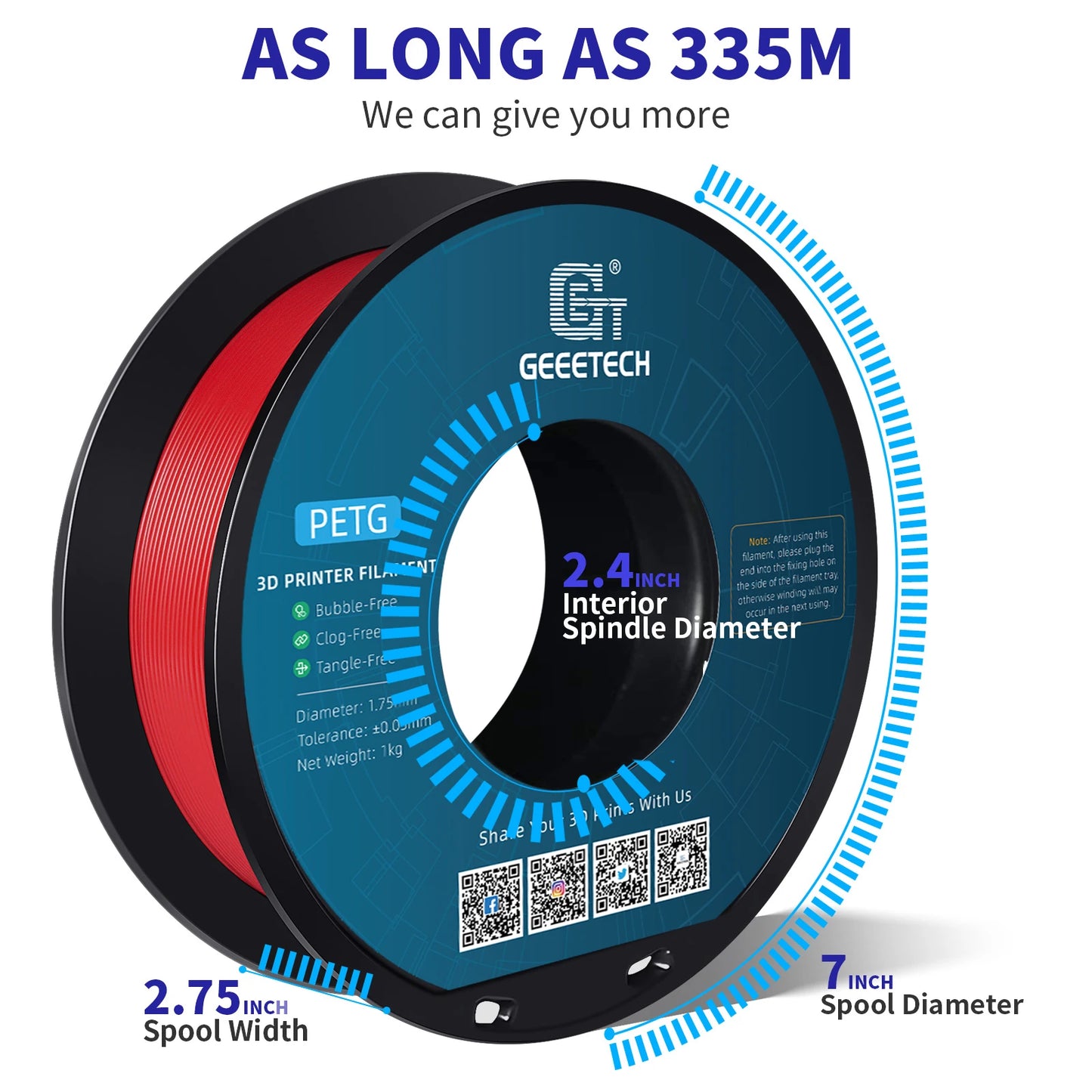 GEEETECH PETG 3D Printer Filament – 1.75mm, 1KG, Vacuum Packaging, Tangle-Free