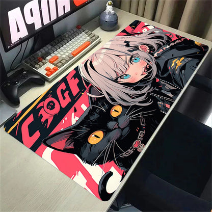 Kawaii Girls & Cat Graffiti Deskmat 900x400 – Anime Gaming Mouse Pad, Waterproof, Non-Slip