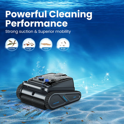 Cordless Robotic Pool Cleaner | 4 Motors, Wall & Waterline Cleaning, 300min Battery, Inground Pools