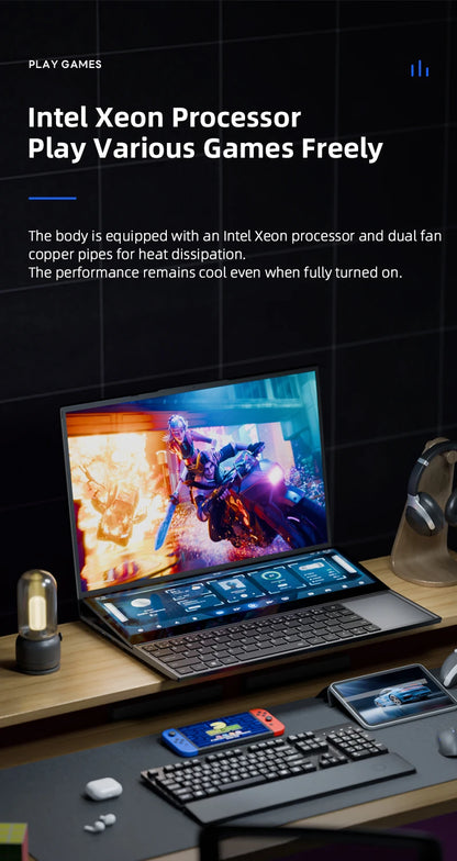 BYONE Dual Screen Gaming Laptop — Intel 10th Gen, Up to 64GB DDR4, Up to 4TB SSD, Windows 11, Touch Display
