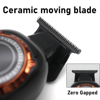 Kemei KM-999 Professional Hair Trimmer – DLC T-Blade, Zero Gap, LED Display, Cordless USB Clipper