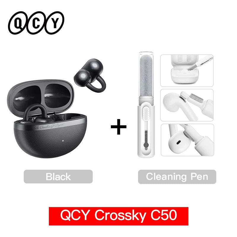 QCY Crossky C50 Open-Ear Clip-On Wireless Earbuds – Bluetooth 6.0, 4 AI Mics, Bass Boost, 60Hrs