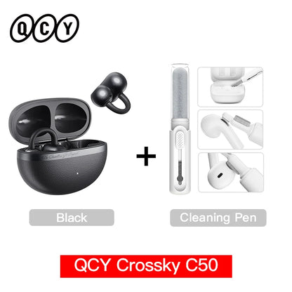 QCY Crossky C50 Open-Ear Clip-On Wireless Earbuds – Bluetooth 6.0, 4 AI Mics, Bass Boost, 60Hrs
