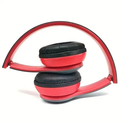 R.E.D. Shopping wireless Bluetooth 5.0 headset with foldable headband, ear cups, and built-in microphone, connected via Bluetooth or wired.