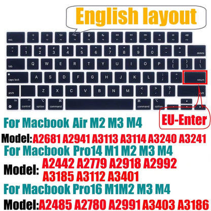 Silicone Keyboard Protector Cover for MacBook Air & Pro – A1369 A1466 A2179 A2337 A2251 A2289 A2338 A2681 | US Layout