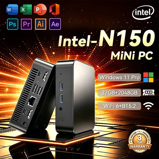 Erilles Mini PC Intel N150 – 16-32GB RAM, up to 2TB SSD, WiFi 6, BT 5.2, Windows 11 Pro