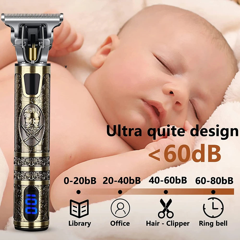 R.E.D. Shopping T9 LCD electric hair clipper with oil head precision trimmer for men's grooming, featuring LCD display and ergonomic design.