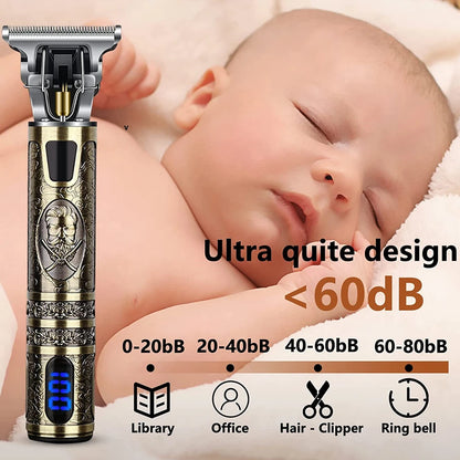 R.E.D. Shopping T9 LCD electric hair clipper with oil head precision trimmer for men's grooming, featuring LCD display and ergonomic design.