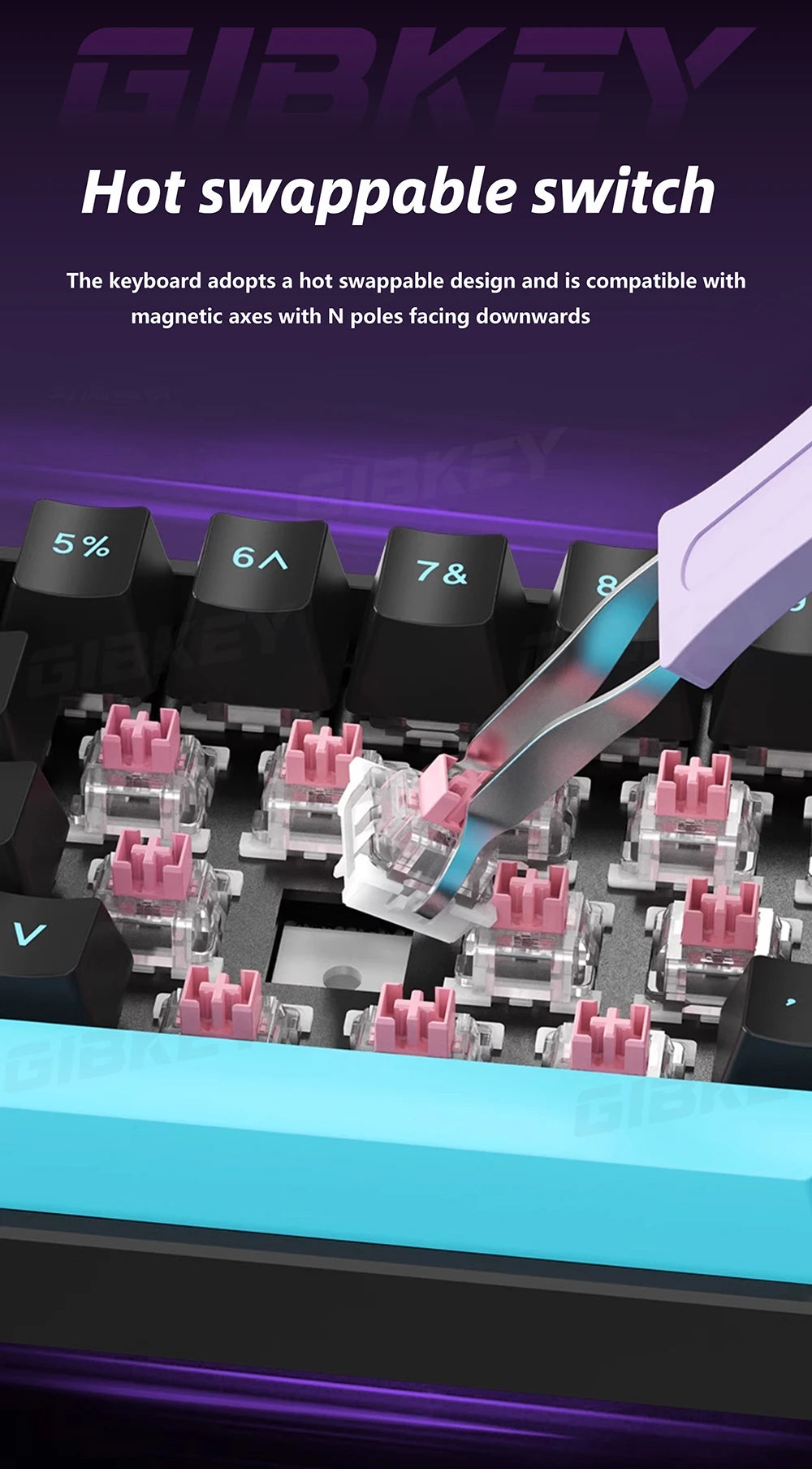 GIBKEY Magnetic Axis Gaming Mechanical Keyboard – 68-Key, 8K Return Rate, RGB, Hot Swap
