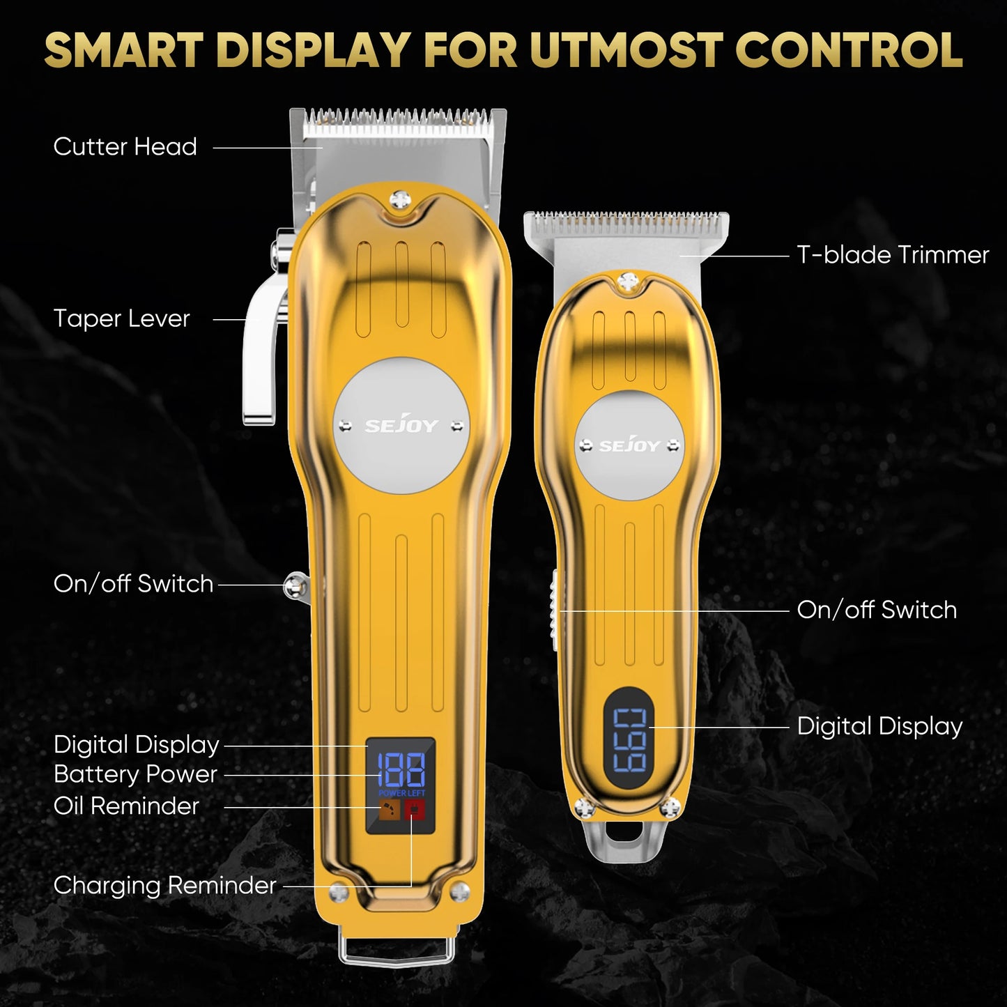 Sejoy Professional Hair Clipper Combo Kit | Cordless Rechargeable | Barber Haircut Machine