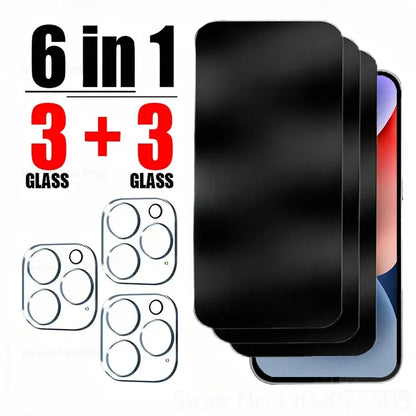 6-in-1 Anti-Spy Privacy Screen Protector for iPhone 16/15/14/13/12/11 – Tempered Glass + Camera Glass