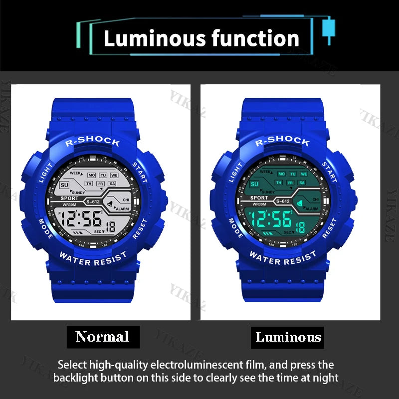 Men's Military Digital LED Sport Watch – Large Screen, Waterproof, Luminous Outdoor Wristwatch