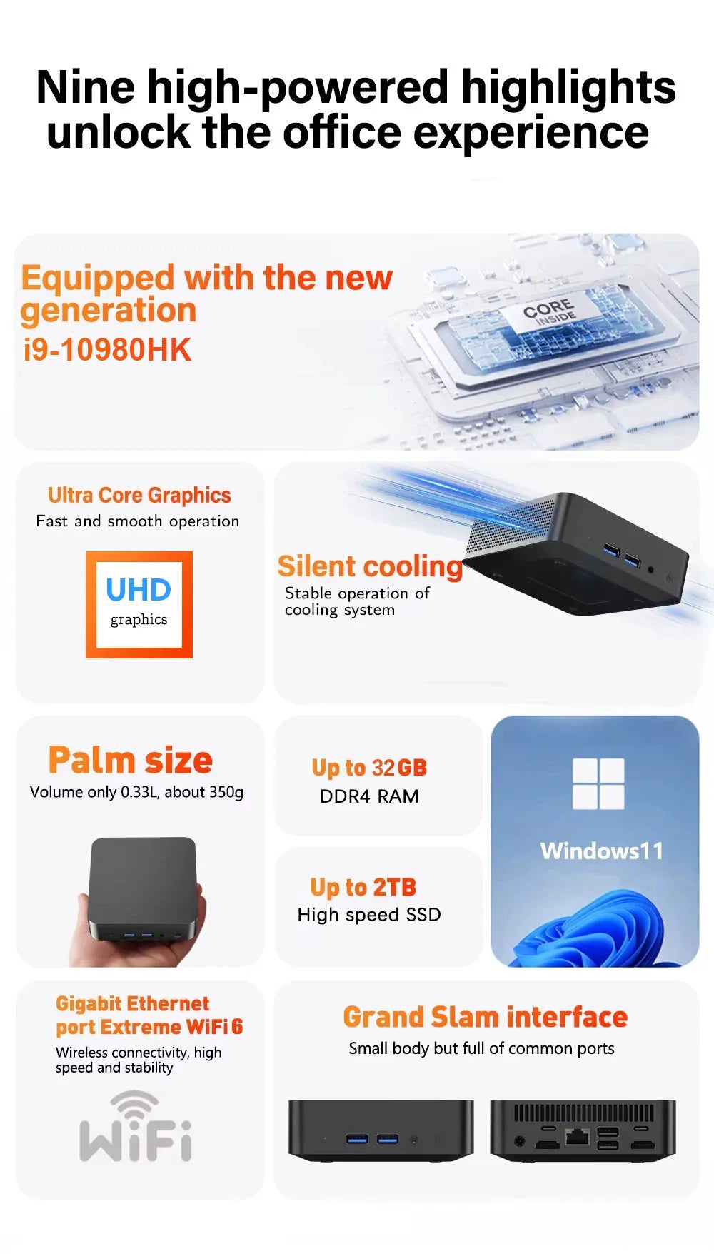 Mini PC Intel i9-10980HK / N150 – 16-32GB RAM, up to 2TB SSD, WiFi 6, 4K, Windows 11