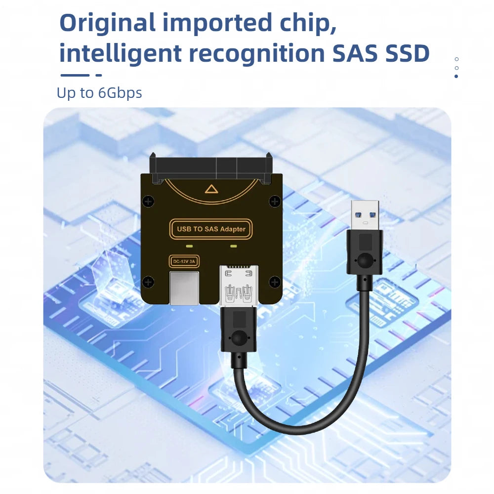 TISHRIC SAS 29-Pin SFF-8482 to USB 3.0 Adapter – 6Gbps HDD RAID with Power Port