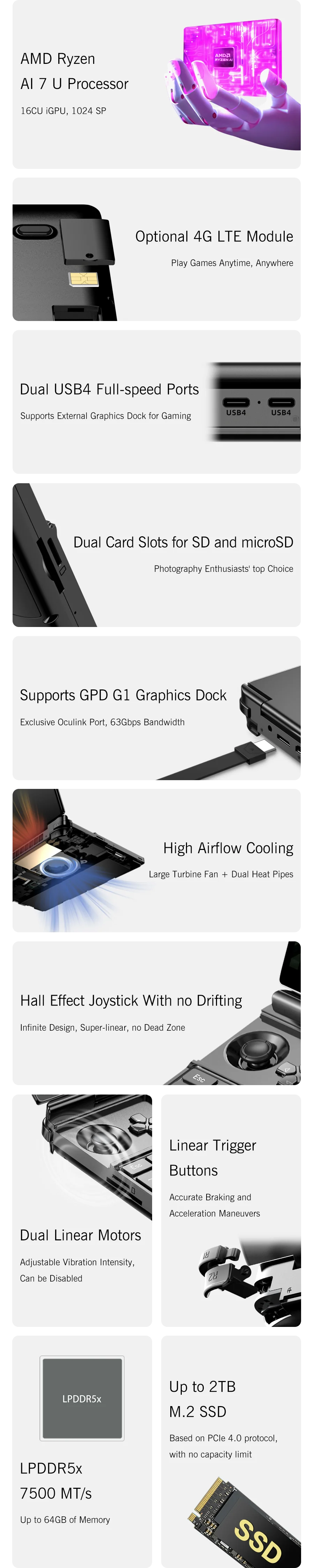 GPD WIN Max 2 10.1" Handheld Gaming Laptop | AMD AI 9 HX 370 / Ryzen 7 8840U | 32GB RAM | Win 11 | 4G Option