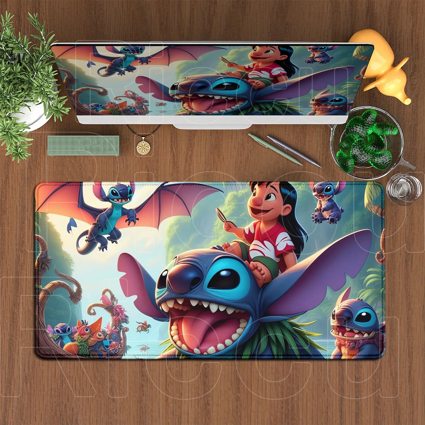 Cute Anime XXL Gaming Mouse Pad – Kawaii Stitch Design, Lock Edge, Non-Slip Rubber
