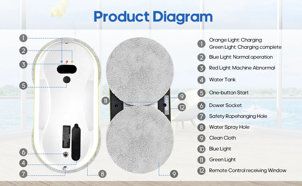 Automatic Water Spray Window Cleaning Robot – Remote Control Electric Glass Wiper for Home