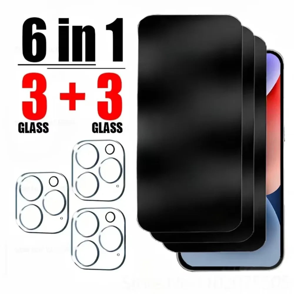 6-in-1 Anti-Spy Privacy Screen Protector for iPhone 16/15/14/13/12/11 – Tempered Glass + Camera Glass