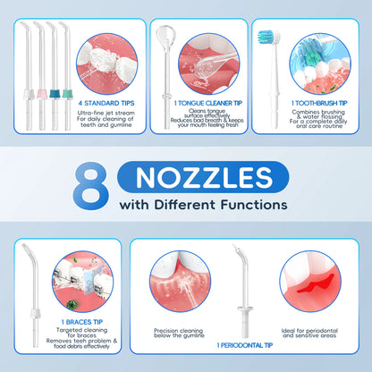 Home Water Flosser 600ml | 10 Pressure Settings | 6 Nozzles | EU Plug | Professional Oral Irrigator