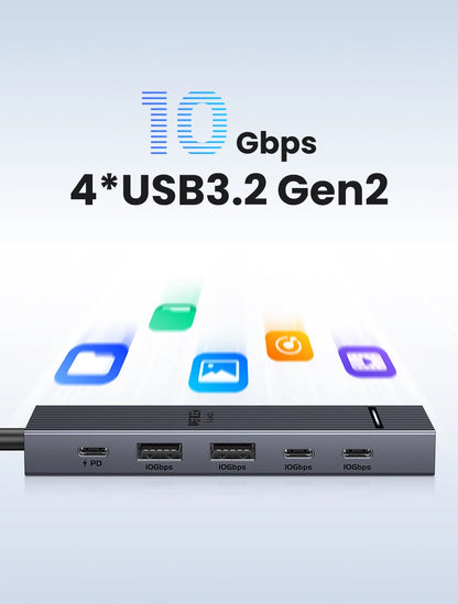 UGREEN USB-C Hub – 10Gbps, 4K60Hz HDMI, PD100W, 6-8 Ports for Laptop, MacBook, iPad