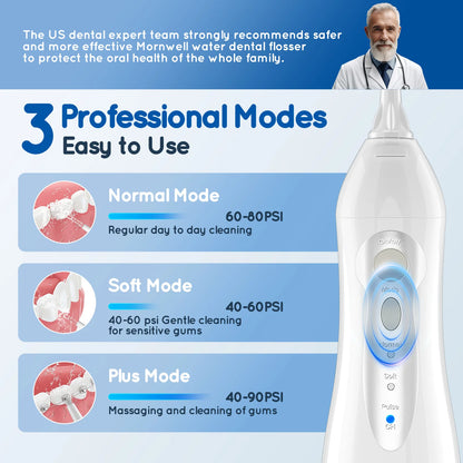 Mornwell D52 Cordless Water Flosser – 4 Jets, 3 Modes, IPX7 Waterproof