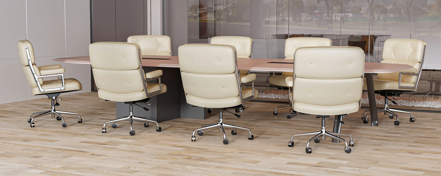 Ergonomic Executive Office Chair – Genuine Leather, Aluminum Arms, Swivel & Wheels