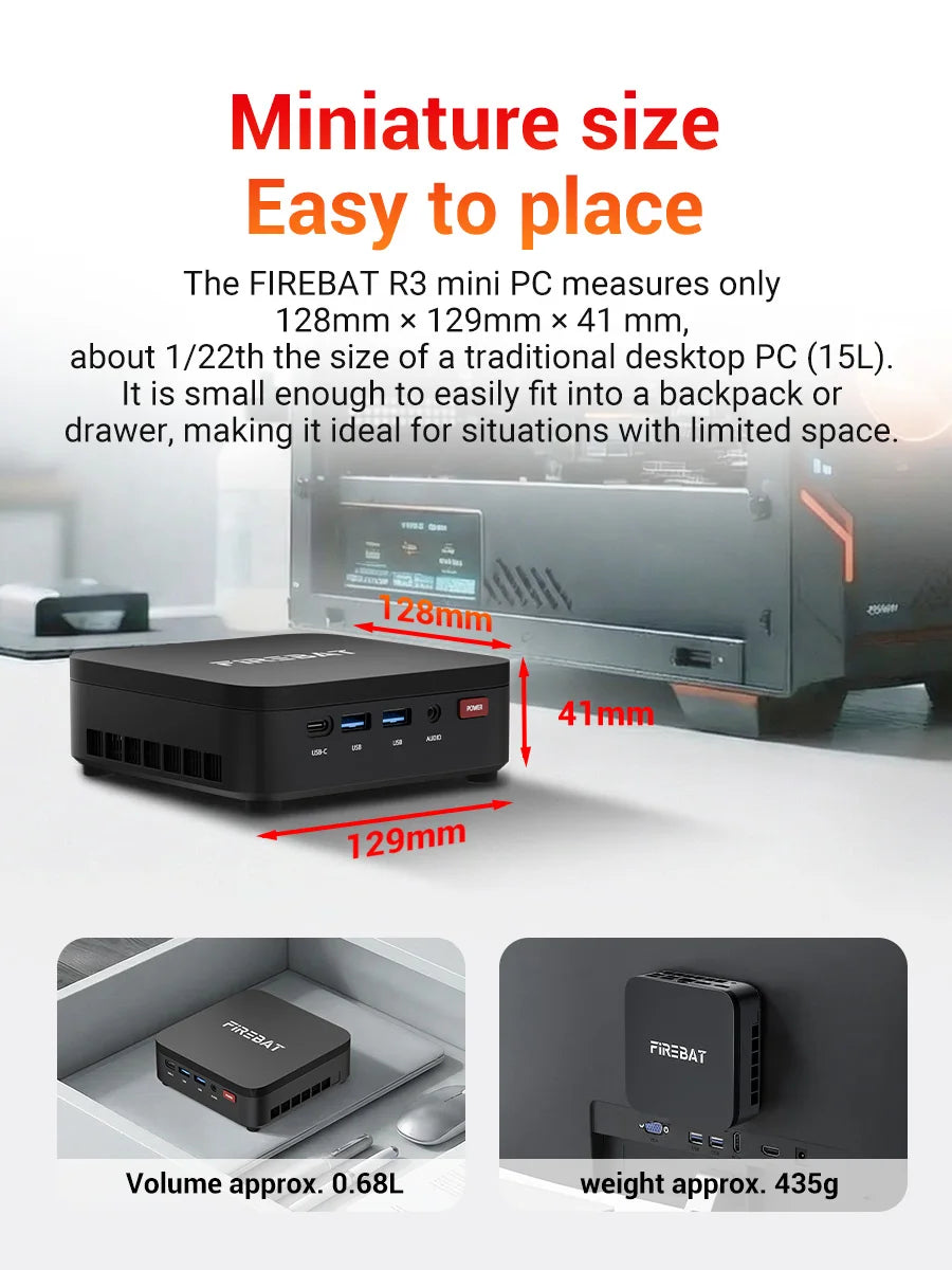 FIREBAT R3 Mini PC AMD Ryzen 3 4300U | 16GB RAM | 512GB SSD | WiFi 6 | 3×4K | Windows 11