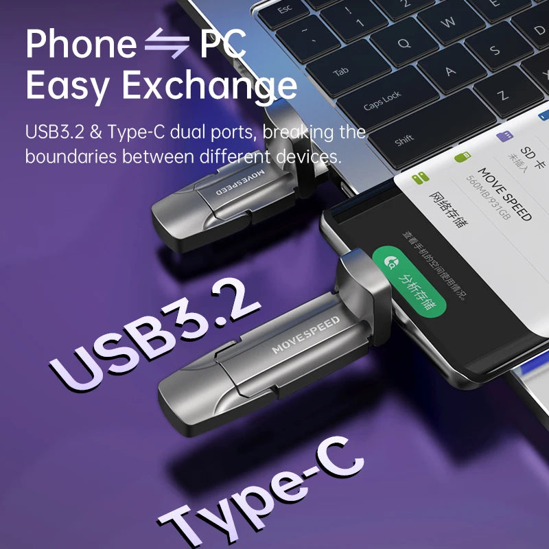 MOVESPEED 1000MB/s USB 3.2 Gen2 Flash Drive – Type-C Solid State Pen Drive 128GB–2TB