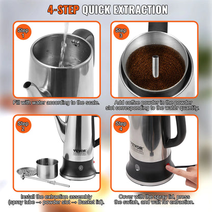 SucceBuy 12-Cup Electric Percolator Coffee Pot v2 | 304 Stainless Steel, Keep Warm, Fast Brew
