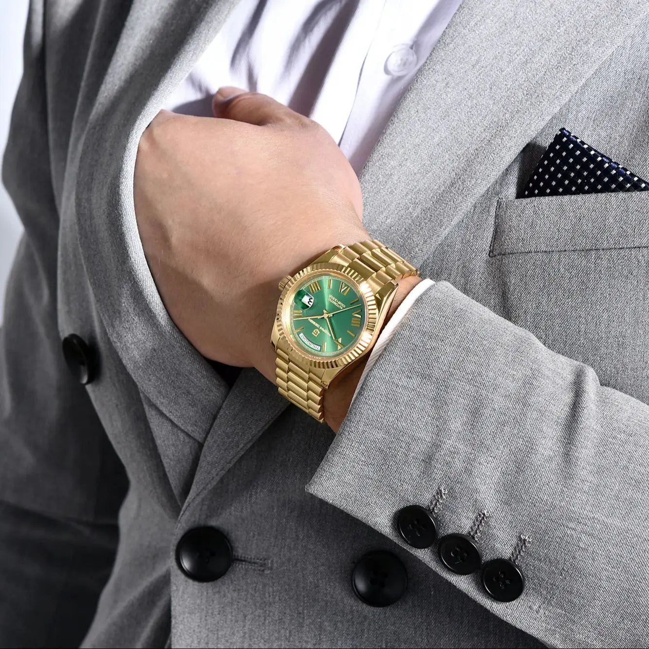 PAGANI DESIGN Men's Automatic Watch – 40mm, NH36A, AR Sapphire Glass, Date & Week, Gold Green