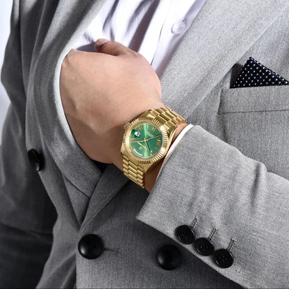 PAGANI DESIGN Men's Automatic Watch – 40mm, NH36A, AR Sapphire Glass, Date & Week, Gold Green