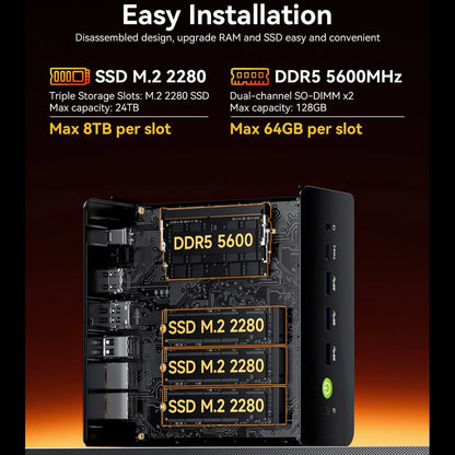 GMKtec K12 Gaming Mini PC – AMD Ryzen 7 H255, Radeon 780M, WiFi 6E, USB-C