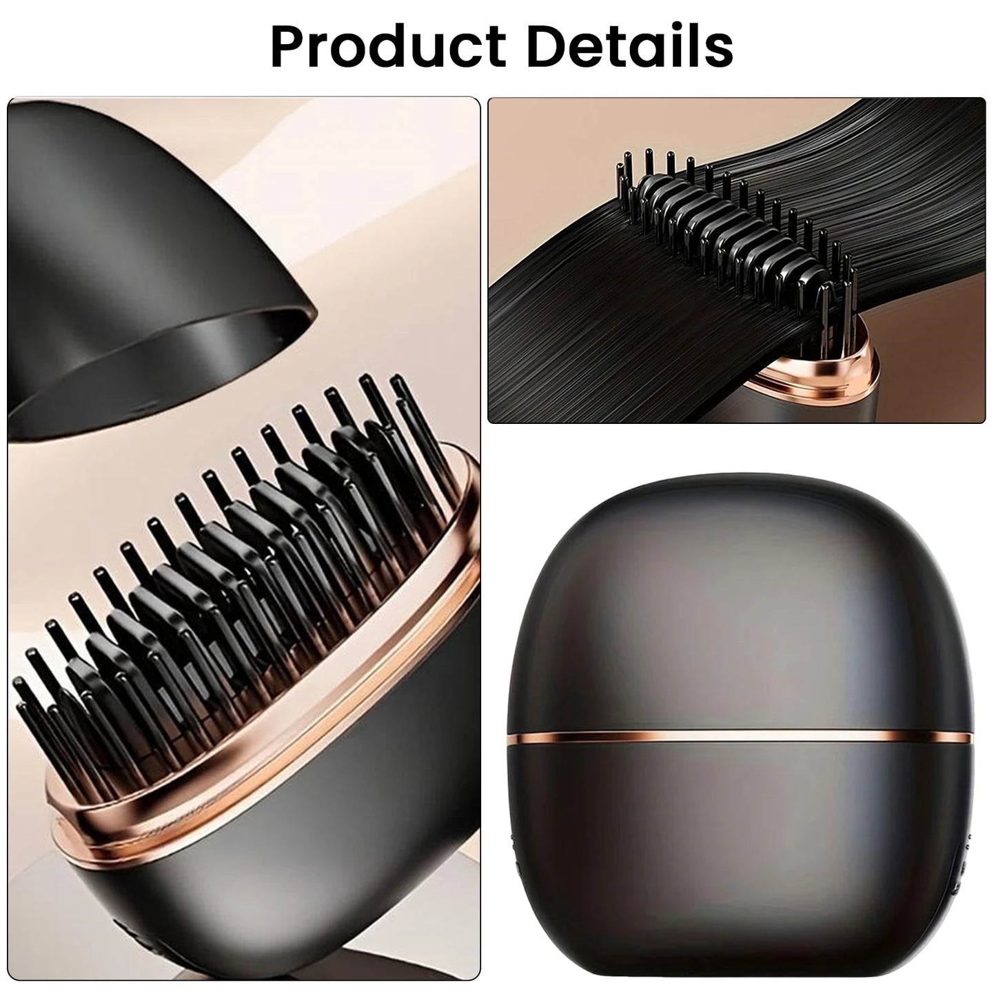 Wireless Hair Straightener Brush – USB Rechargeable, 30s Fast Heat, 3 Temps, Mini Travel Styler