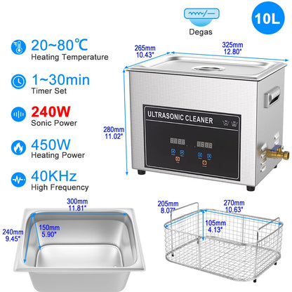 Ultrasonic Cleaner Bath 800ml–30L – Heated 35W–900W Portable Washing Machine, EU/UK/AU/US Plug
